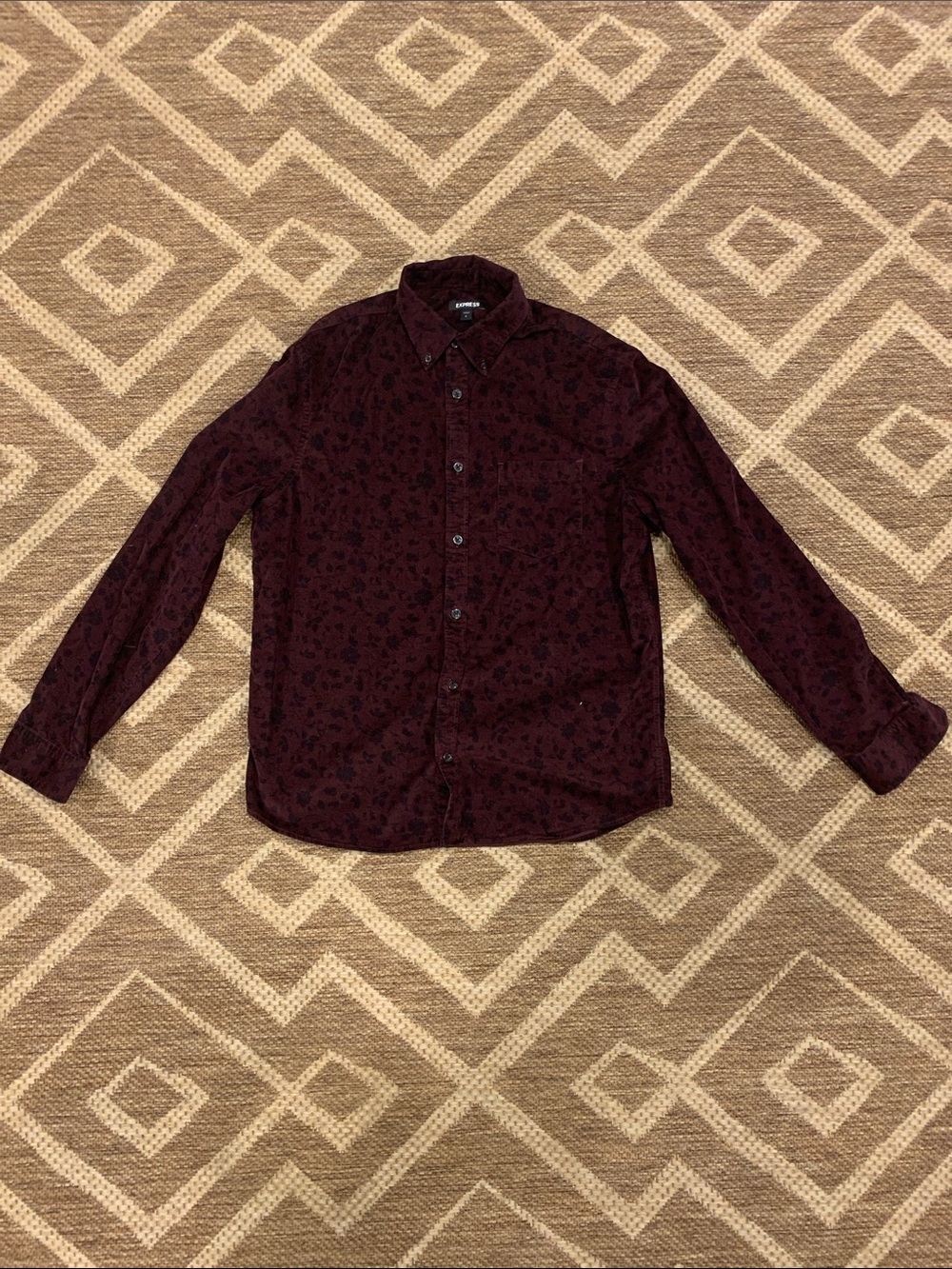 Men's Burgundy Floral Button-Up Shirt (453)